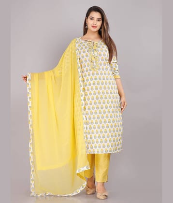 JC4U - Yellow Straight Cotton Women's Stitched Salwar Suit ( Pack of 3 )