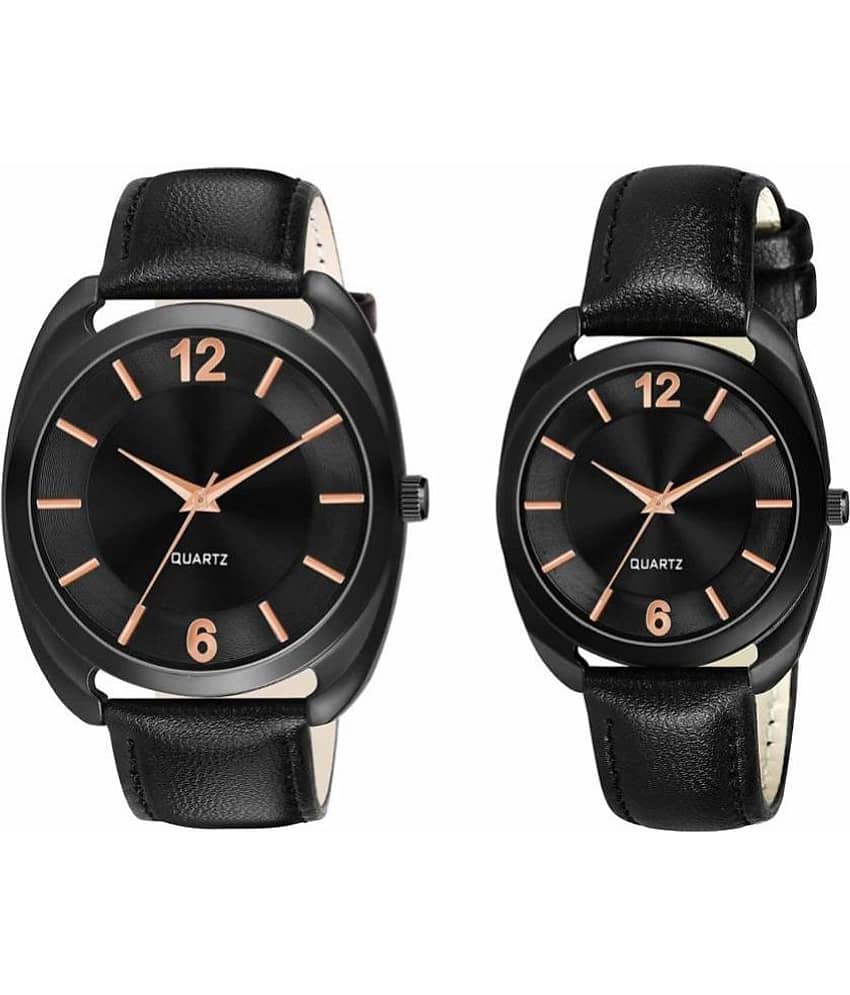Lorem - Black Leather Analog Couple's Watch