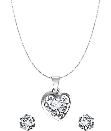 Vighnaharta Delicate Silver Drop Solitaire Pendant Set with Earrings for Women  and Girls