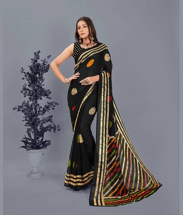 ANAND SAREES Georgette Printed Saree With Unstitched Blouse Piece ( Black )