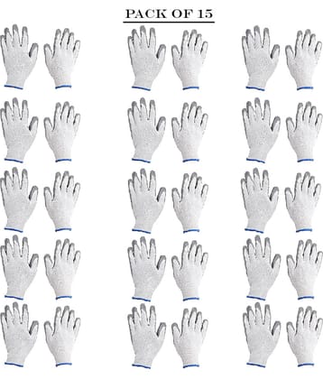 LAXMI White&Grey Nitrile Coated Hand Gloves (Pack of 15) Nylon Safety Glove
