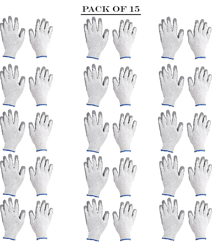 LAXMI White&Grey Nitrile Coated Hand Gloves (Pack of 15) Nylon Safety Glove