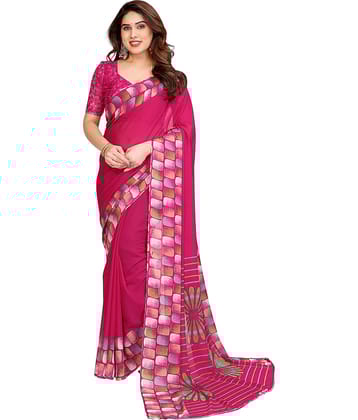 ANAND SAREES Georgette Printed Ilkal Saree With Unstitched Blouse Piece ( Pink )