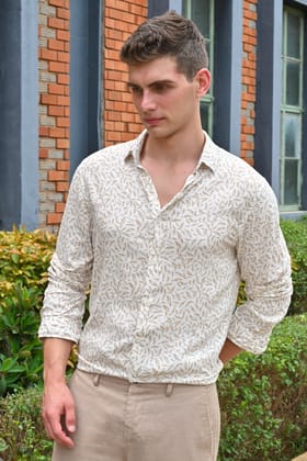 Daphne - Viscose Printed Shirt - Beige-M-40 / BEIGE