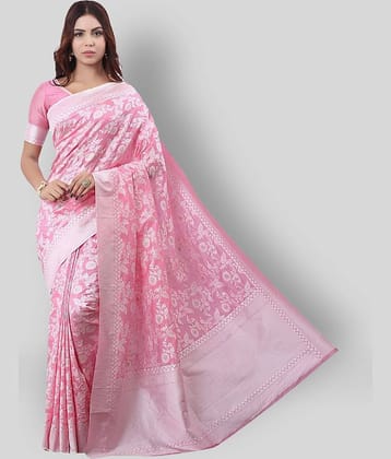 Dressy Banarasi Silk Printed Saree With Unstitched Blouse Piece ( Pink )