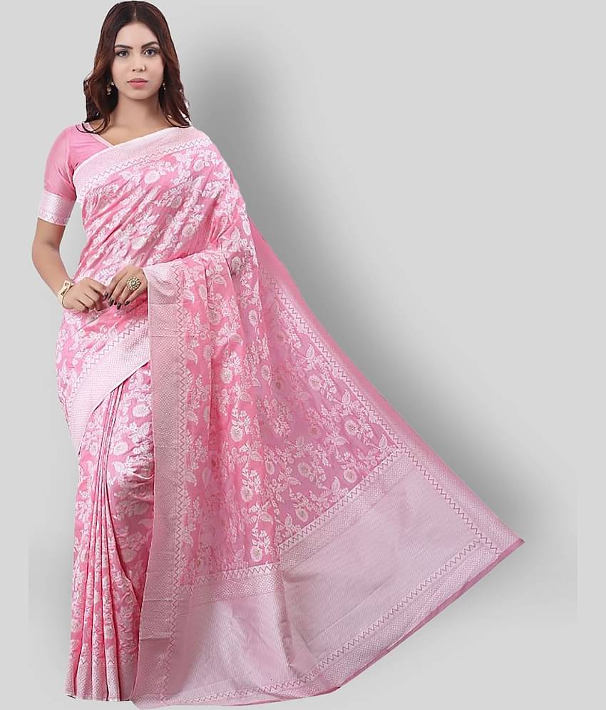 Dressy Banarasi Silk Printed Saree With Unstitched Blouse Piece ( Pink )