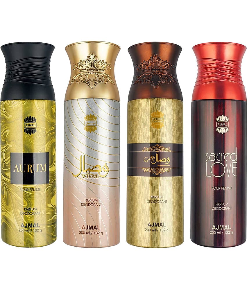 Ajmal Aurum & Wisal & Wisal Dhahab & Sacred Love Deodorant Spray For Men 200ml Pack of 4