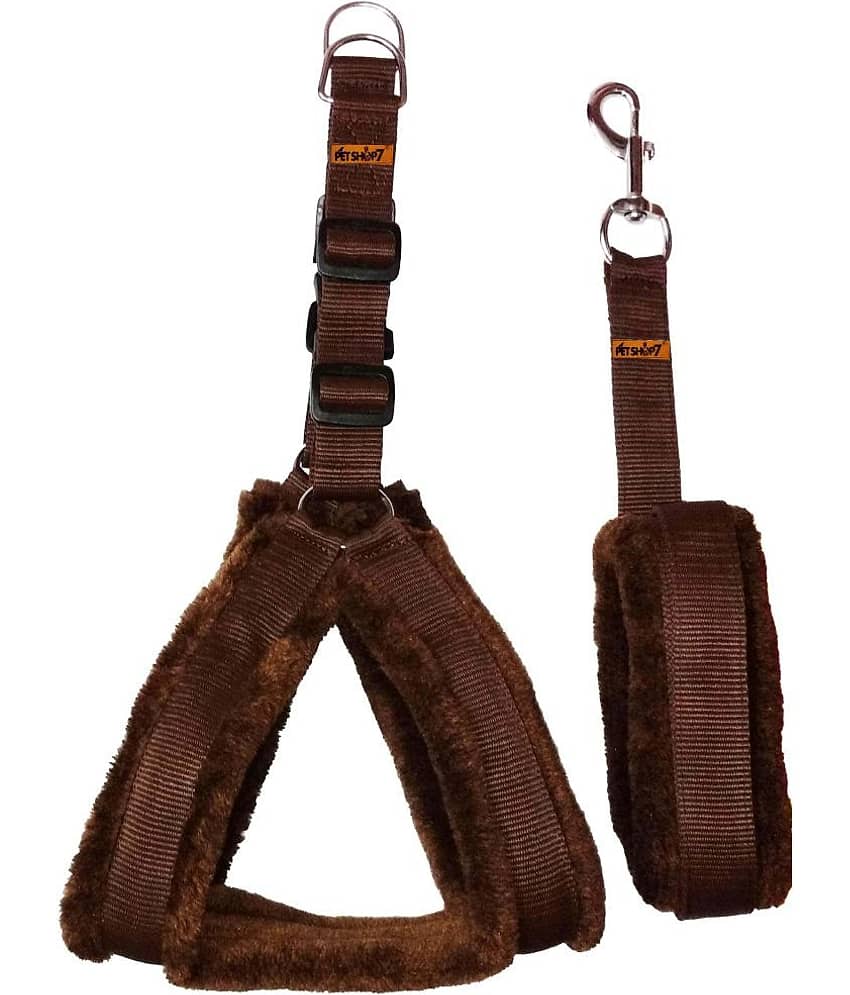 Petshop7 Fur Padded  Nylon Dog Harness ,  Dog Leash  Small (Chest Size - 23-28inch)