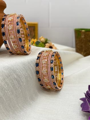 Designer Pink, Rose and Blue Stone Bangle Set 5098-2.4 / Both Hands (2 sets of bangles in image)