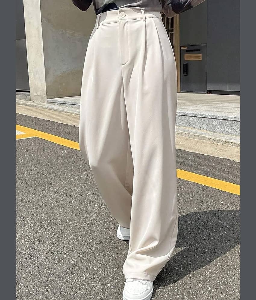 Broadstar Pack of 1 Polyester Straight Women's Casual Pants ( Cream )