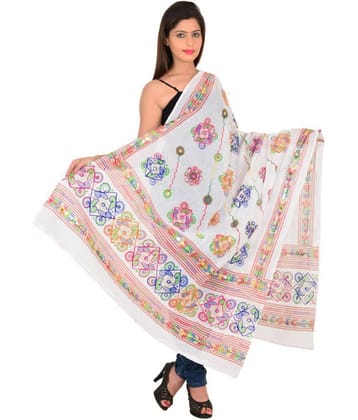 Apratim White Cotton Kutch Embroidered Dupatta