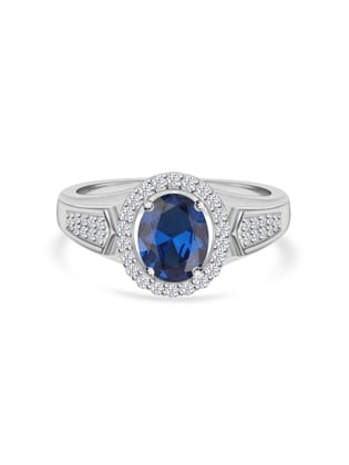 Blue Sapphire 925 Silver Halo Ring-11