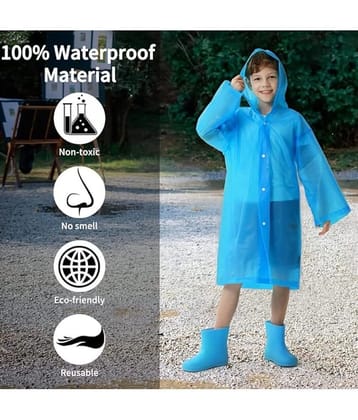 INFISPACE Kids Reusable EVA Rain Poncho Raincoat| Rain Jackets Long with Hood Eva Boys Blue G Color Raincoat pack of 1-9 - 10 Years - None