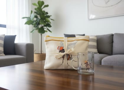 Ivvory Artisan Mosquito Theme Gift Set (2 Pieces) | Quirky Glass Mug & Hand Embroidered Pouch (25x18cm) | Novelty Combo