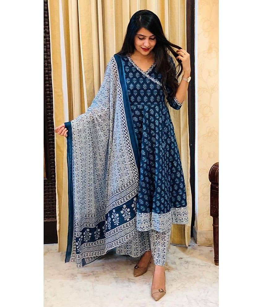 Sidhidata Rayon Printed Kurti With Palazzo Women's Stitched Salwar Suit - Blue ( Pack of 1 )