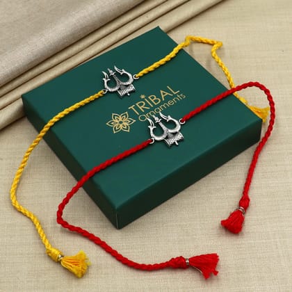 925 sterling silver Trishul / Trident design pendant rakhi  Rakshabandhan festival rk404-BOTH RED AND YELLOW
