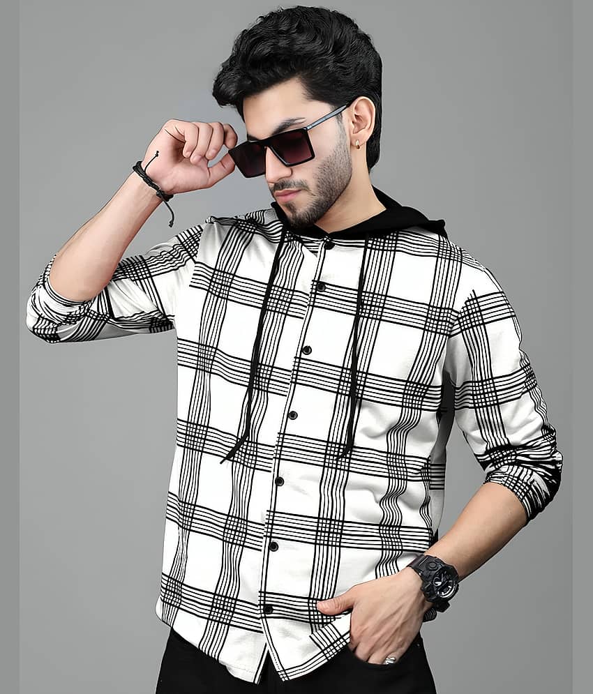 LAMATE Cotton Blend Regular Fit Checks Full Sleeves Men's Hooded T-Shirt - White ( Pack of 1 )