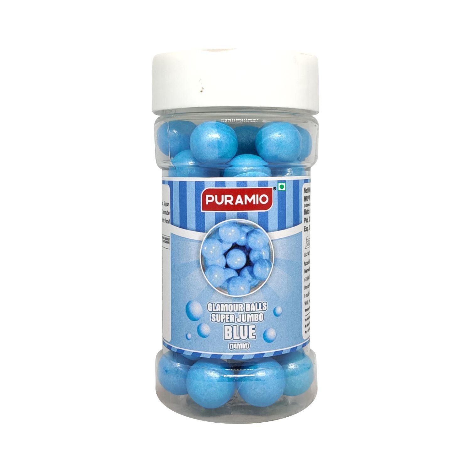 Puramio Glamour Balls Super Jumbo - Blue (14mm) For Cake Decoration, 125 gm