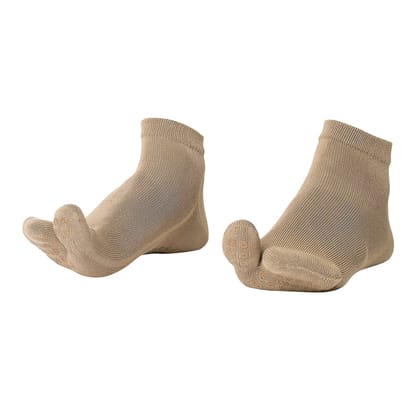 Elderly - Unisex Two-Toe Grip Socks – Anti-Slip Socks for Elderly Care, Fall Prevention - Beige