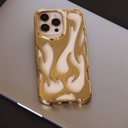 3D Flame Gold Electroplated Luxury Cover-iPhone 16 Pro Max
