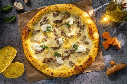 Turmeric Sourdough Mushroom With Truffle Oil Pizza