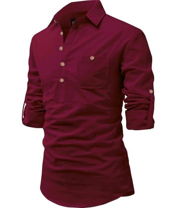 UNI VIBE Beige Cotton Blend Men's Shirt Style Kurta ( Pack of 1 )