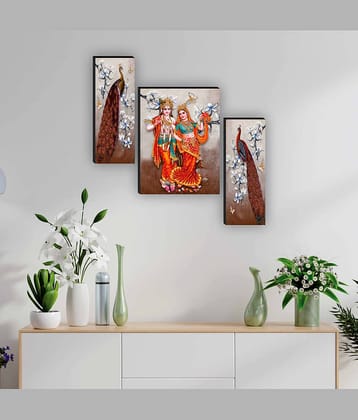 Saf radha krishna with couple peacock modern art MDF Painting Without Frame