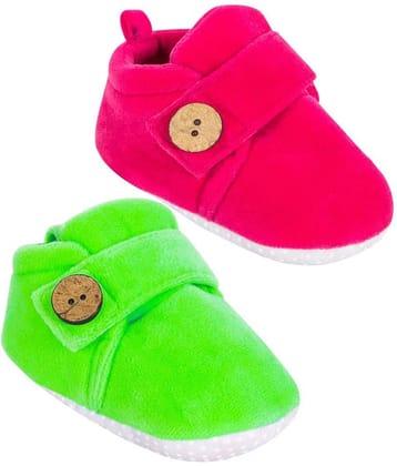 Neska Moda Set Of 2 Pair Baby Boys & Baby Girls 6 To 9 Months Velvet Booties (Rani,Green) -BT782andBT789