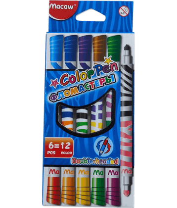 2422Y-YESKART 6 PC  Twin Tip Color Markers  Pen Set - 6 Pcs Color Pen Set, Dual Tip COLOR Pen, Pack of 6  Colors for Art and Craft Work FOR KIDS( 6PC SET 12 COLORS)
