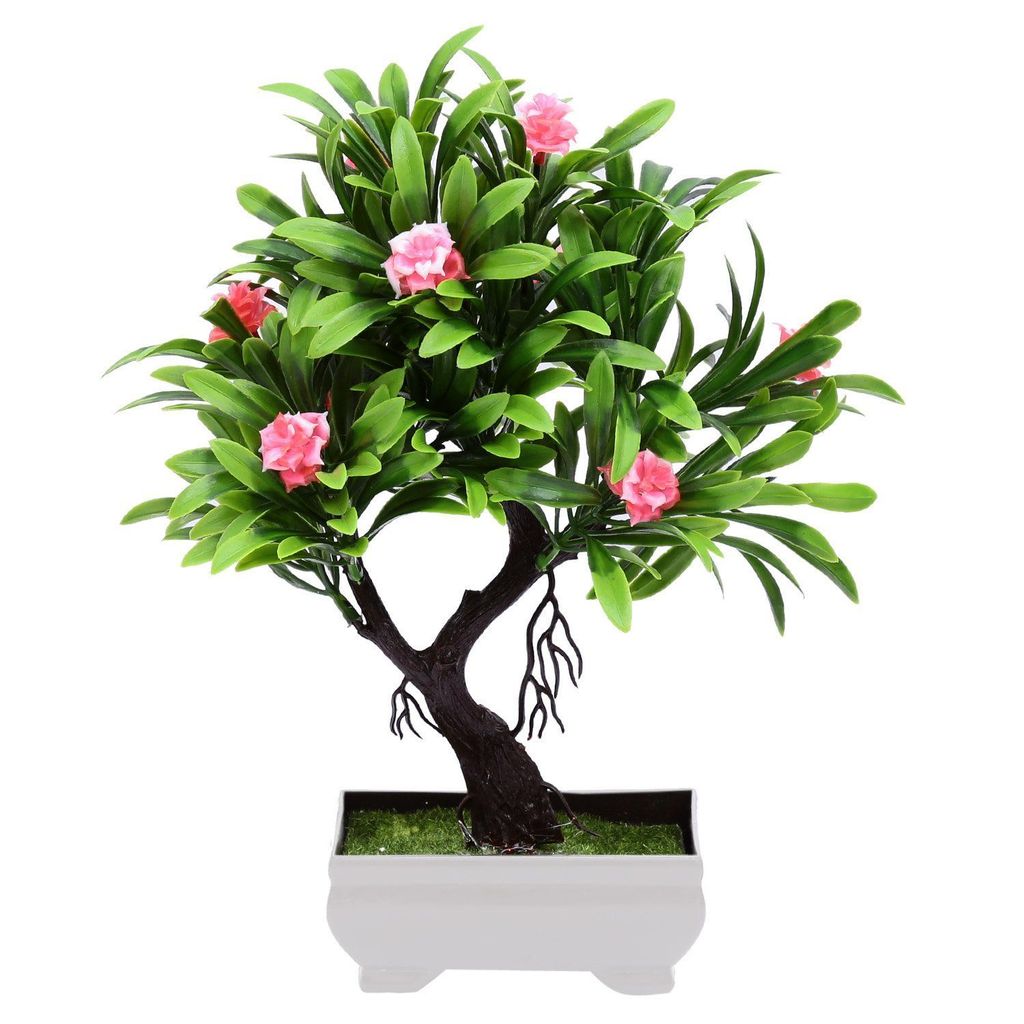 FOLIYAJ Y Shaped Artificial Bonsai Tree with Pink Roses