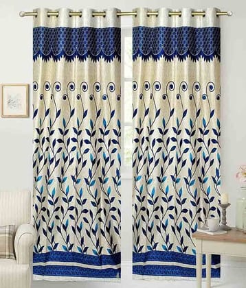 Tanishka Fabs Floral Semi-Transparent Eyelet Door Curtain 7 ft -Blue