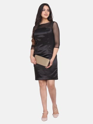 Satin Party Dress - Black-S