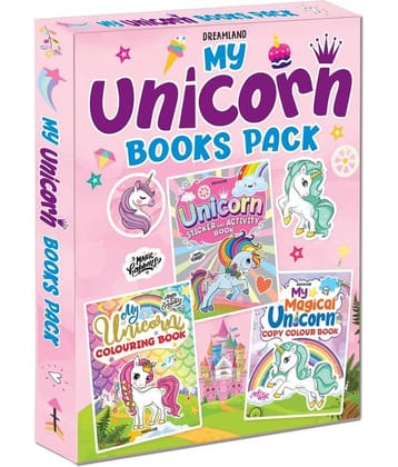 My Unicorn Books Pack - Unicorn Sticker and Activity Book, Copy Colour and Colouring Books