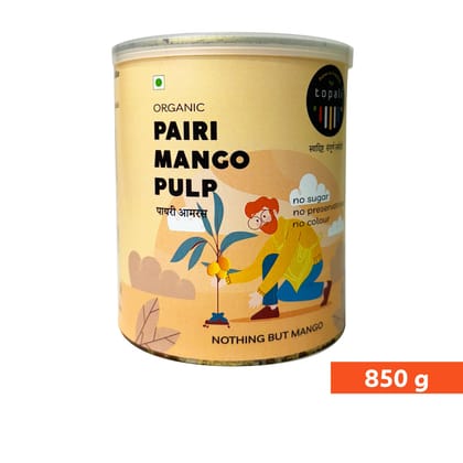 Topali Organic Pairi Mango Pulp (850g) | Certified Organic Pairi Puree | Sweet & Tart for Aamras