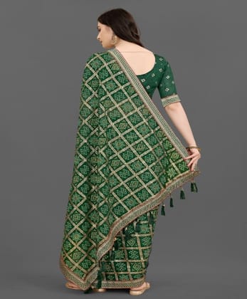 Women's Soft Silk Printed Saree with Unstitched Blouse (Green, 5-6 Mtrs)