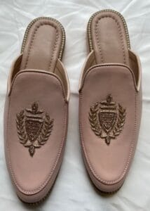 Peach Hand Embroidery Leather Slip-Ons for Mens