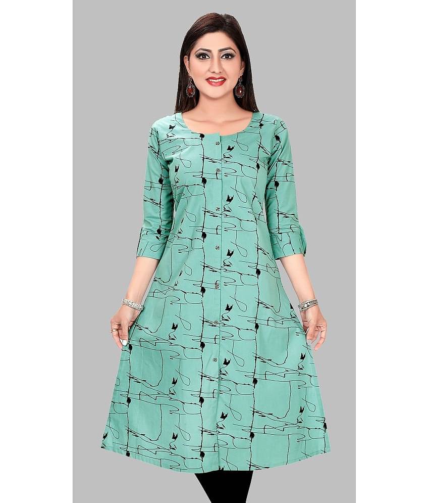 Meher Impex - Green Cotton Blend Women's A-line Kurti ( Pack of 1 )