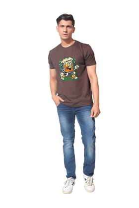 Kinnko Premium Cotton Mens Brown Printed T-Shirt