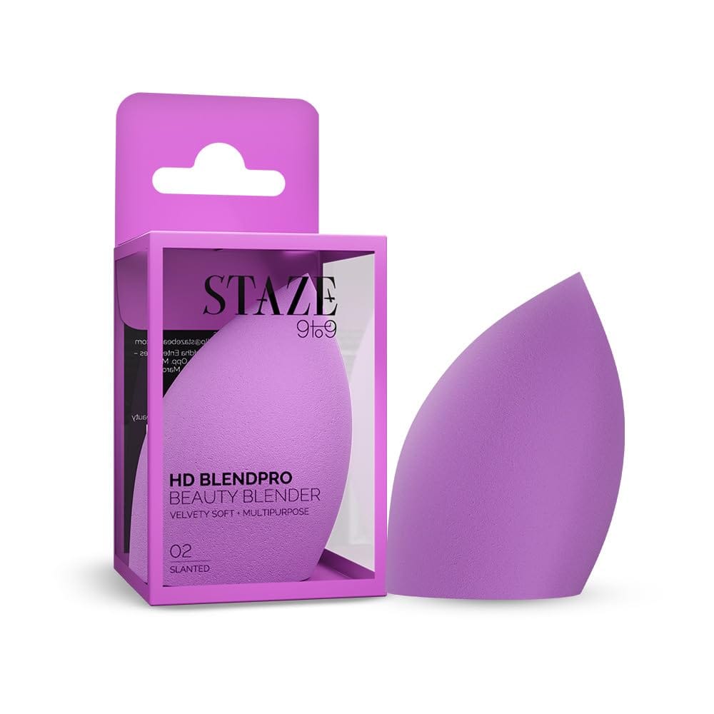 Staze 9to9 HD BlendPro Beauty Blender | Velvety Soft + Multipurpose Makeup Sponge | Reuable Blending Sponge For Loose powder and Foundation | 02 Slanted Staze 9to9 HD BlendPro Beauty Blender | Velvety Soft + Multipurpose Makeup Sponge | Reuable Blending 