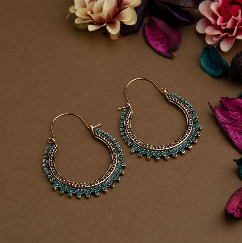 Gold Plated Enamel Artwork Design Hoop Style Antique Earring