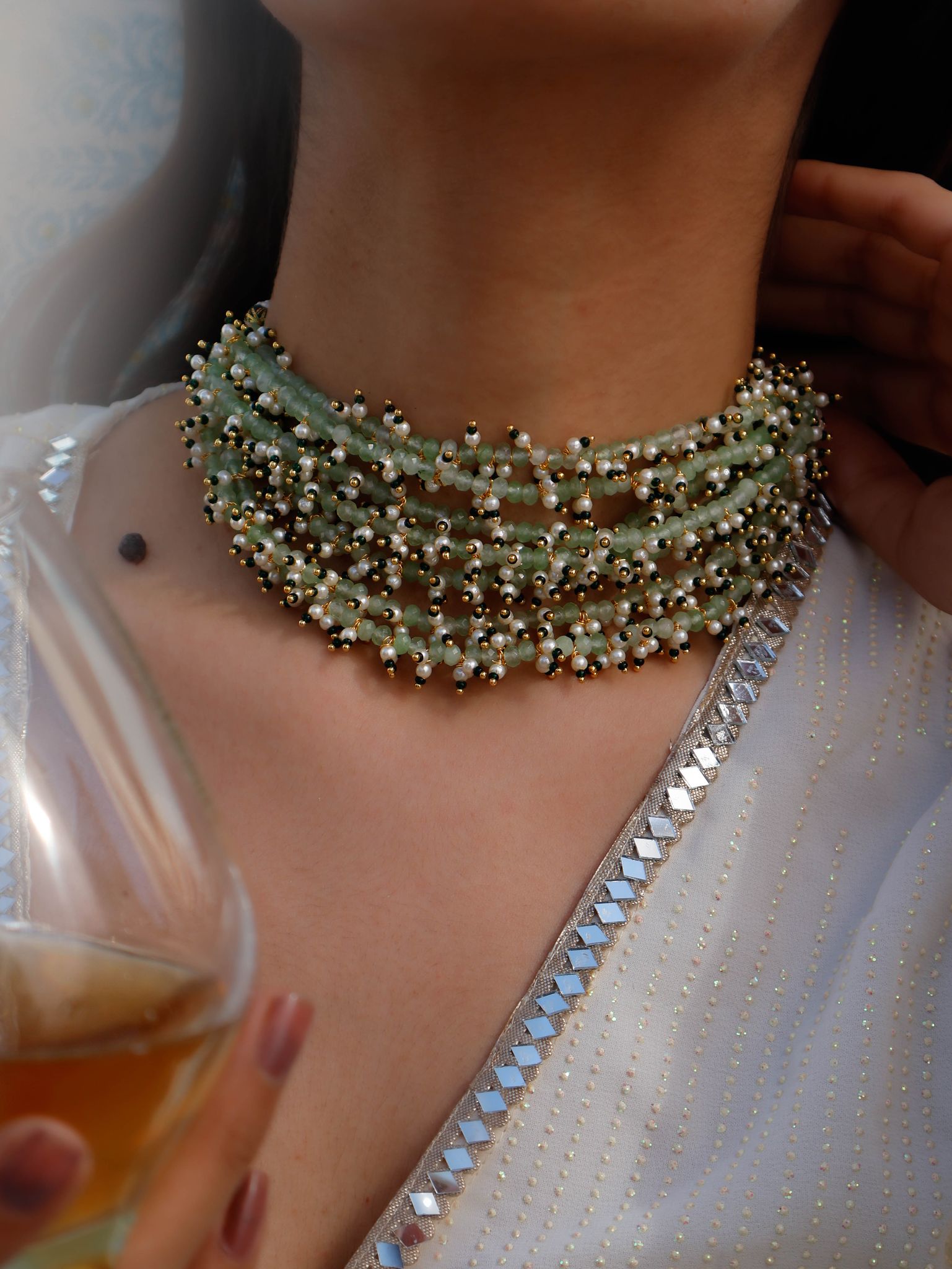 Rukhsar Mint-Green Choker Necklace-Blue