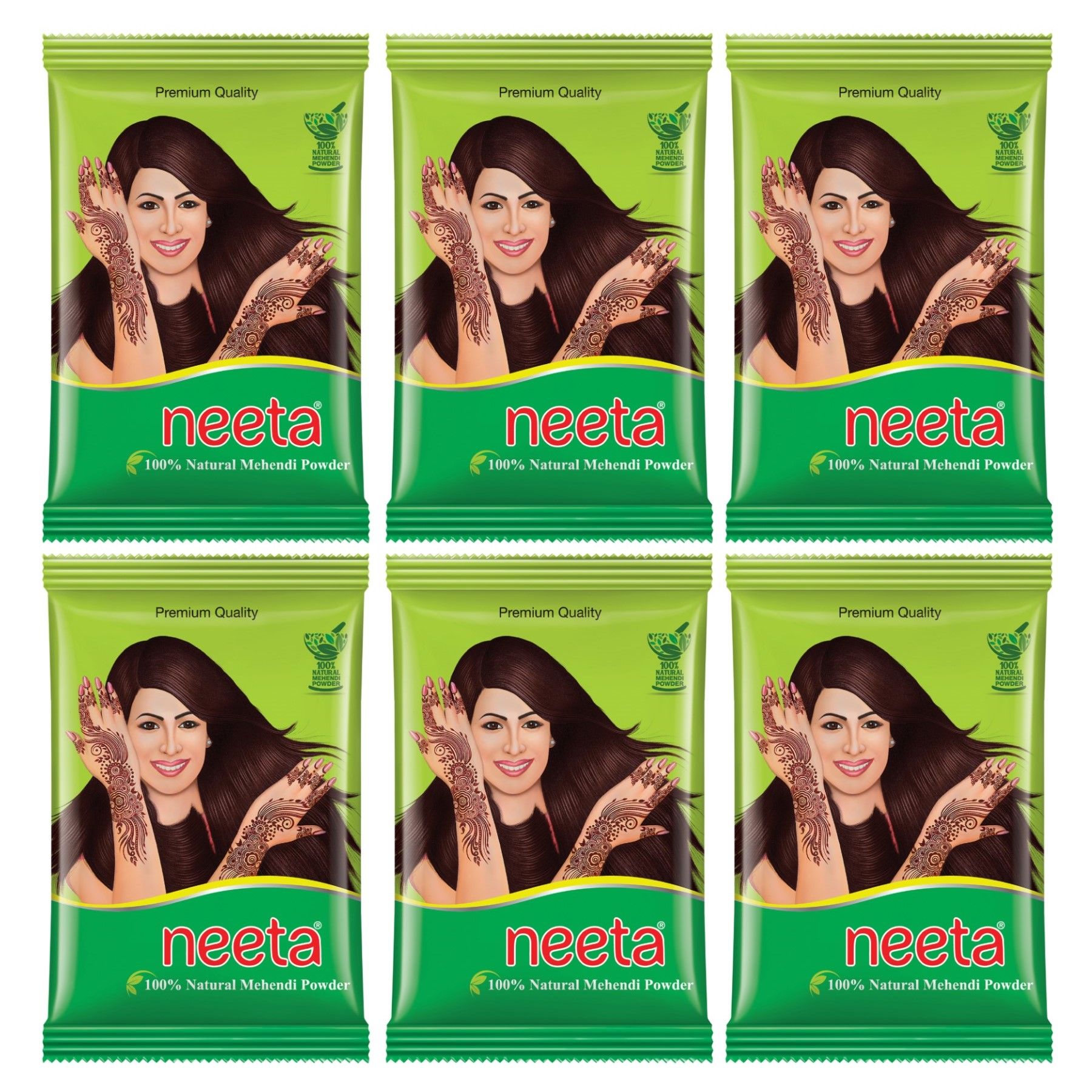 Neeta Mehendi Powder 150g Pack of 6, 100% Natural Henna Mehandi Powder for Hair, Hand & Feet