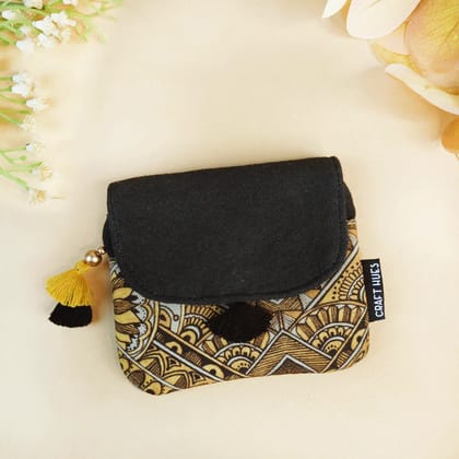 MINI FLAP WALLET- BLACK MUSTARD MADHUBANI