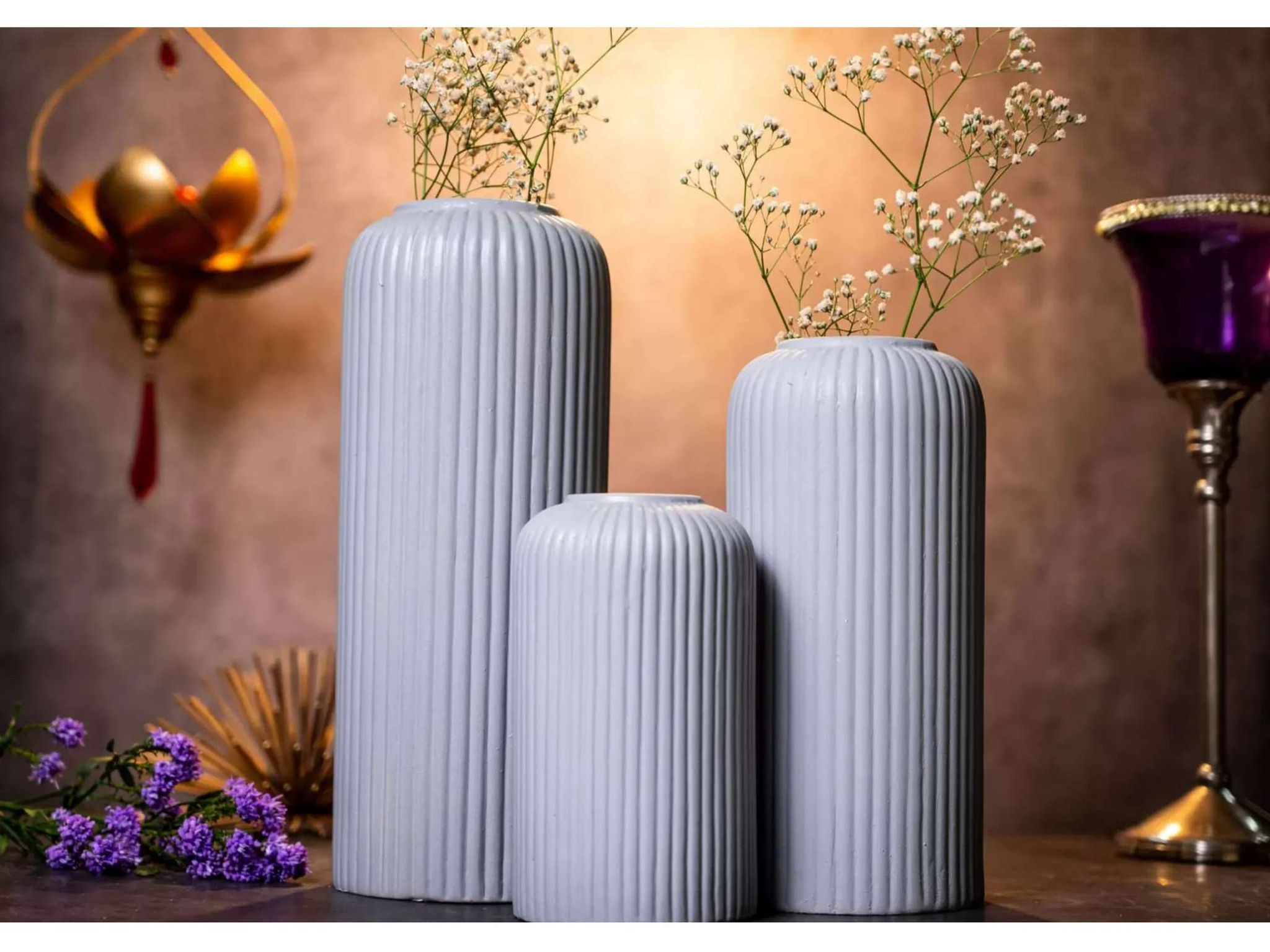 Modern Ceramic Flower Vase Set of 3 pcs(Grey)