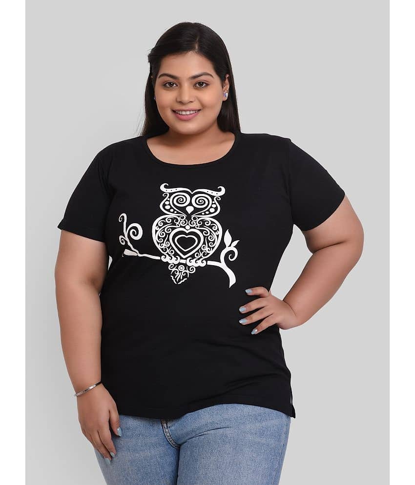 Neo Garments Women Cotton Printed Regular Fit Round Neck T-Shirt ( Black )