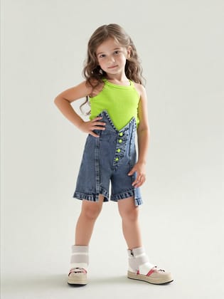 Girl’s Imported Neon Green Co-Ord Set (With Leather Purse) [GCS-7751](2 -8Year)-2-3Y (Size - 20) / Imported