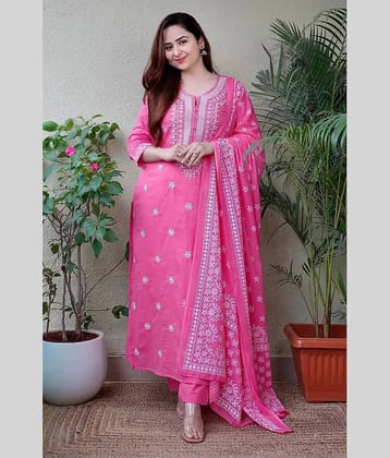 Royal Export Pack of 1 Viscose Embroidered Straight Women's Kurti with Dupatta - ( Pink )
