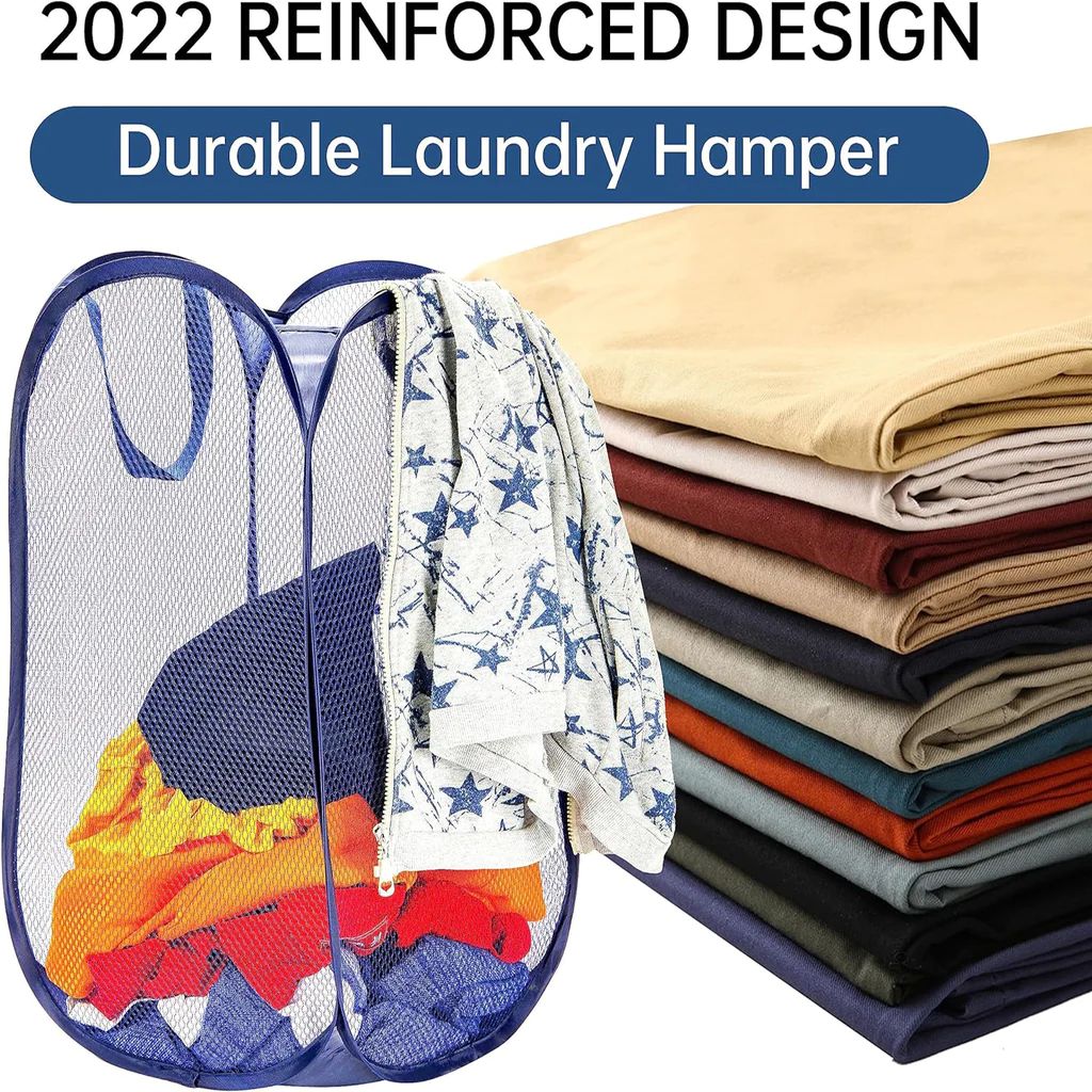 Laundry Hamper Mesh Fabric For Ventilation Foldable Storage Pop Up Clothes Basket (Pack of 1)
