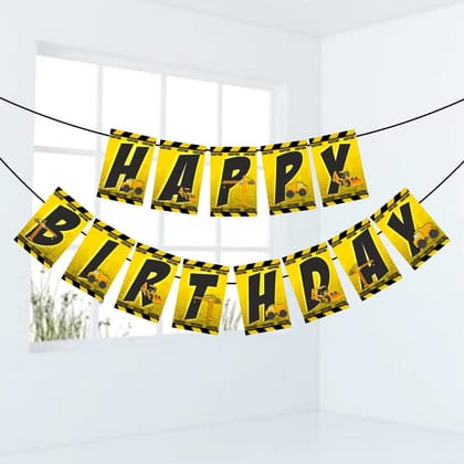 Partyzon Construction Happy Birthday Banner for Birthday Decoration Backdrop and Theme Party with Ribbon Multicolor
