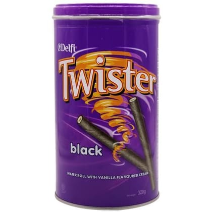 Delfi Twister Black Chocolate Wafer Roll With Vanilla Cream, 320 gm